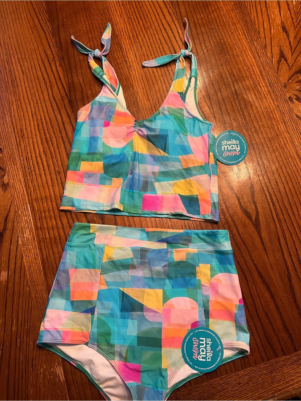 Sheila May Swim Colorblock High-Waist Tankini Set - Multi